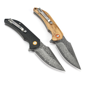 Couteau de poche pliant G10 Damas en bois/fibre de carbone personnalisable Couteau tactique - Product Image 2