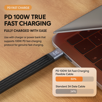 Kabel Data lembut USB 3.1 Tipe C, Hard Drive ponsel, kabel Data transmisi komputer 13cm 22cm, pengisian cepat, datar 100W