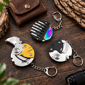 Edelstahl-Münzförmiger Schlüsselanhänger-Messer, Faltbares Multitool mit Schraubendreher-Bits für Camping und EDC - Product Image 1