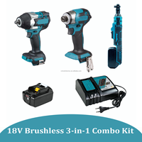 Kit combiné 3-en-1 18V : Clé à chocs 1/2'', Visseuse à chocs 1/4'', Clé à cliquet à angle droit, Batterie Li-ion, Chargeur rapide, Ensemble d'outils électriques