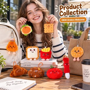 Lindo Llavero de Peluche con Forma de Comida, Colgante Suave de Dibujos Animados para Bolsos, Hamburguesa, Galleta, Papas Fritas, Croissant, Juguete de Regalo - Product Image 4