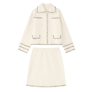 Giacca monopetto manica lunga Top Tweet Blazer e Mini a Line gonne Party Women Set due pezzi Vintage Woven Winter - Product Image 4
