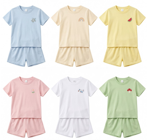 Conjuntos de Ropa de Verano para Niños y Niñas al por Mayor, Colores Variados, Camiseta sin Mangas con Cuello Redondo y Camiseta de Manga Corta de Algodón Suave - Product Image 1