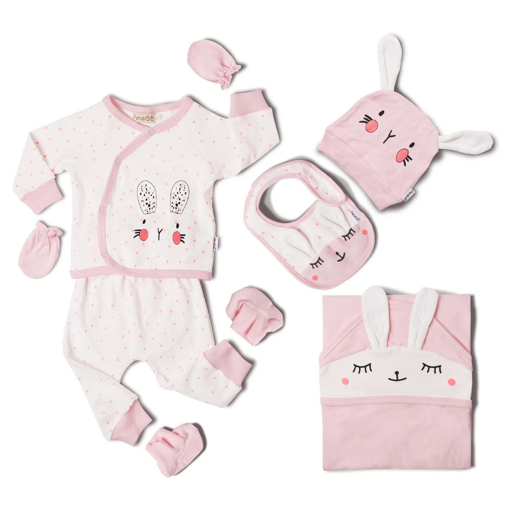 Spot shipping 100% Cotton7 Pieces/set Newborn Baby Cloths With Romper Hat Bibs Baby Gift Set