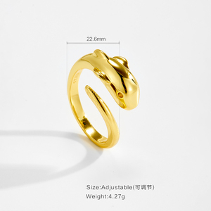 FUAMAY 2025 spigoloso elegante gioiello in ottone rame bicolore minimalista scolpito animale ispirato a delfino anello aperto elegante unico - Product Image 4