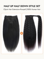 Extensions de cheveux en queue de cheval 100% cheveux humains, lisses et crépus, à clipser, mi-hautes mi-basses, tendance, sans couture, aspect naturel pour femmes