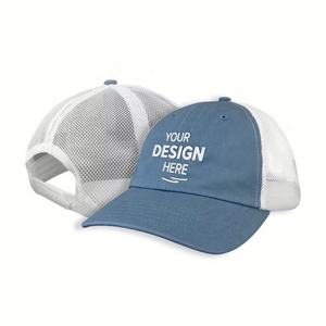 Tucker Hats Distressed <b>Mesh</b> 6-Panel Baseball Cap Washed Cotton Trucker Cap with Puff <b>Printing</b> Blank Truckers Cap - Product Image 1