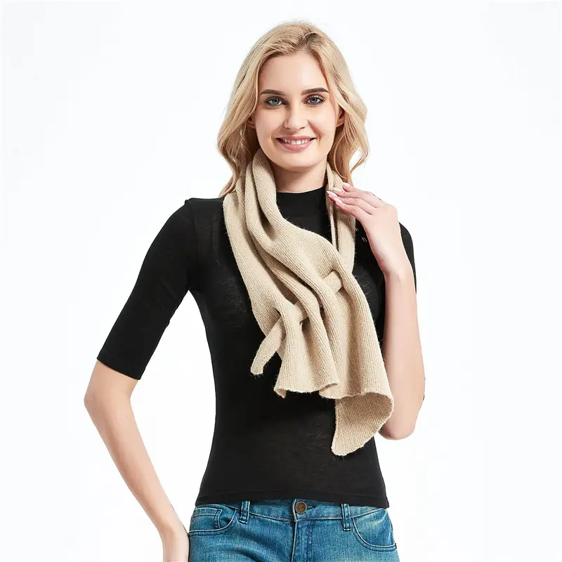 2020 Factory Directly Sale New Lady Scarf Design Solid Color Jacquard Warm Knitted Scarf For Winter