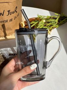 450ml Transparent Glass Tumbler with Handle Screw-On Lid Customized Color/Logo Portable <b>Large</b> Capacity Reusable Travel <b>Mug</b> - Product Image 2