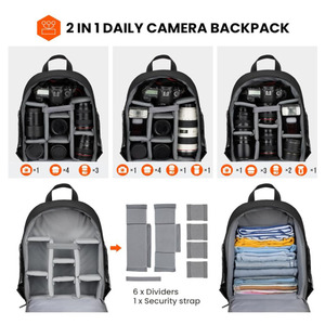 Sac à dos pour appareil photo étanche avec inserts en mousse personnalisés, grande capacité, sac pour appareil photo <span class=keywords><strong>reflex</strong></span> <span class=keywords><strong>numérique</strong></span> ou <span class=keywords><strong>reflex</strong></span>, pour objectifs, trépied, ordinateur portable - Product Image 3