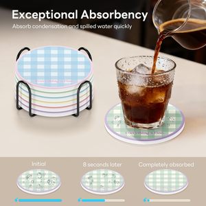 Posavasos Redondos de Cerámica con Estética <span class=keywords><strong>Coqueta</strong></span>, Antideslizantes y Resistentes al Calor, Juego de 6, para Uso Diario - Product Image 4