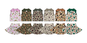 Conjunto de Ropa Personalizado para Bebés Niñas: Camiseta Polo, Falda y Pantalones Cortos con Estampado de Camuflaje, Transpirable, de Algodón y Spandex - Product Image 2