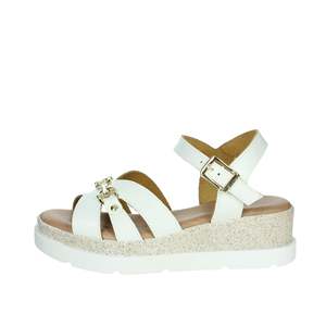 Sandales compensées Donna Serena pour femme en cuir blanc, style plateforme estival - Product Image 1