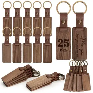 Porte-clés chaud bois blanc noyer noir porte-clés en bois longue bande porte-clés en cuir hêtre