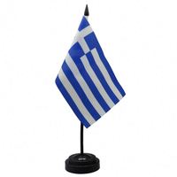 Mini-drapeau grec de bureau 14x21cm avec base noire en plastique pour décoration de bureau - Vente en gros