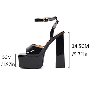 Square <b>Toe</b> Women Patent Thick <b>Platform</b> Sandals High Chunky <b>Heels</b> Ankle Straps Summer Leopard Shoes Custom Colors - Product Image 6