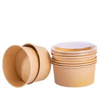 Bol en papier kraft rond jetable de 500 ml, 750 ml, 1000 ml, 1100 ml pour fruits, salades et plats à emporter – Lot de 100