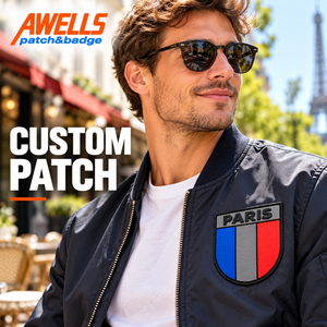 Patch PVC personnalisé AWELLS, motif drapeau tricolore français et logo de la ville de <span class=keywords><strong>Paris</strong></span>, fixation auto-agrippante pour vestes, casquettes et sacs - Product Image 2