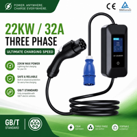 22kW 3-Phasen Tragbares GB/T EV-Ladegerät 32A Einstellbarer CEE-Stecker Hochleistungs-Mobile IC-CPD Reiseladestation für BYD Tesla NIO