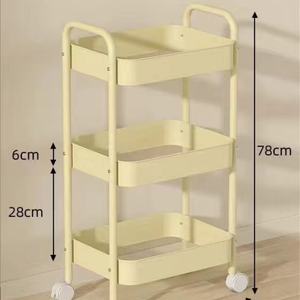 Chariot de rangement classique à roulettes pour salon, cadre en métal et paniers en PP, chariot de salon à 3 niveaux, 4 roues verrouillables, chariot de salon - Product Image 4