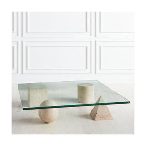 Table à thé nordique en marbre naturel <span class=keywords><strong>travertin</strong></span>, salon de luxe, verre transparent, table à thé carrée, table basse - Product Image 1