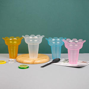 Vasos Desechables de PP para Yogur y Helado Suave, Estilo Tailandés, Forma de Flor, Plástico, 300ml 450ml de Capacidad, Cestas para Servir Hielo Raspado y Alimentos - Product Image 1