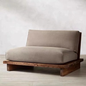 Sillón de Madera Maciza, Estilo Japonés Retro Wabi Sabi, Diseño Nórdico de Perfil Bajo, Tapizado, Diseño Recto, Muebles para Sala de Estar - Product Image 4
