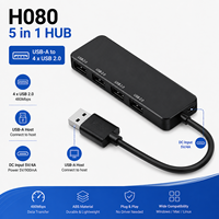 Hub USB 2.0 5 en 1 H080, 4 ports de données + alimentation Micro USB, 408 Mbps, boîtier ABS pour ordinateur portable, clavier, souris, clé USB