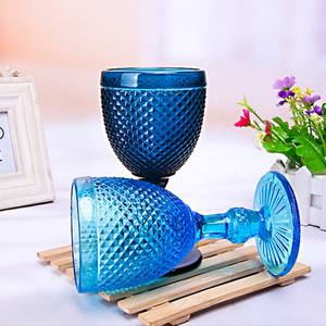 10オンス ヴィンテージデザイン ブルーワインゴブレットグラス 結婚式パーティーイベント用 - Product Image 5