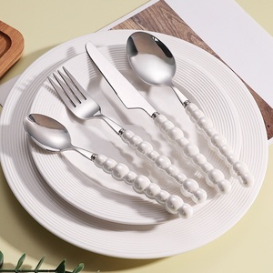 Sáng tạo Gốm xử lý Flatware Set 18/10 thép không gỉ sang trọng ngọc trai hình dao kéo thiết lập của 4 - Product Image 1