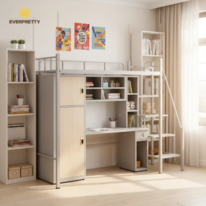 Lit simple moderne avec échelle, bureau, tiroirs et armoire pour dortoirs scolaires, entreprises, petits appartements et auberges de jeunesse - Product Image 2