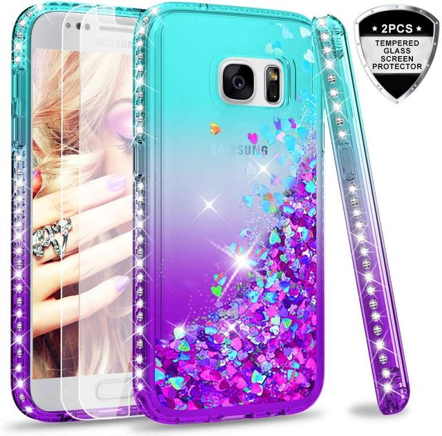 LeYi for Samsung Galaxy S7 S25FE Case with Tempered Glass Screen Protector 2 Pack 3D Glitter Liquid Shockproof Cute Clear Case