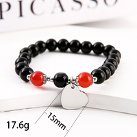 Bracelet en perles d'obsidienne Ywyougang, breloque cœur vierge gravable, élastique, assorti pour couple, cadeau de Saint-Valentin