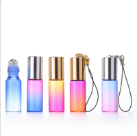 Flacon vide en verre dégradé fantaisie de 1 ml, 2 ml, 3 ml, 5 ml, 10 ml pour parfum ou huile essentielle avec bille roulante en acier et porte-clés