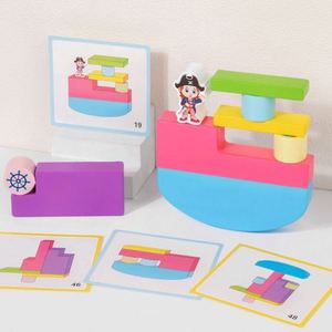 Juego de Equilibrio de Madera con Bloques de Construcción y Tarjetas Educativas, Divertido Juego Interactivo de Apilamiento de Torres para Niños y Adultos - Product Image 5