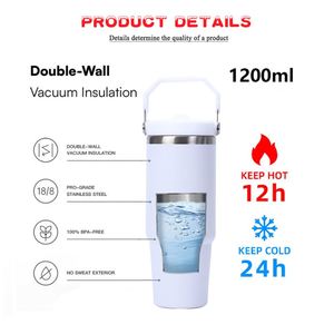 Tumblers Wholesale Bulk 20oz & 30oz Stainless Steel Tumbler Double-Wall Flip Straw Insulated Travel Mug Tumbler with Handle - Product Image 2