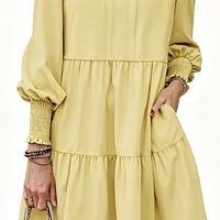 Robe mini élégante décontractée personnalisable pour l'été, coupe trapèze, col en V, manches plissées, coupe ajustée, poches latérales, 100% polyester
