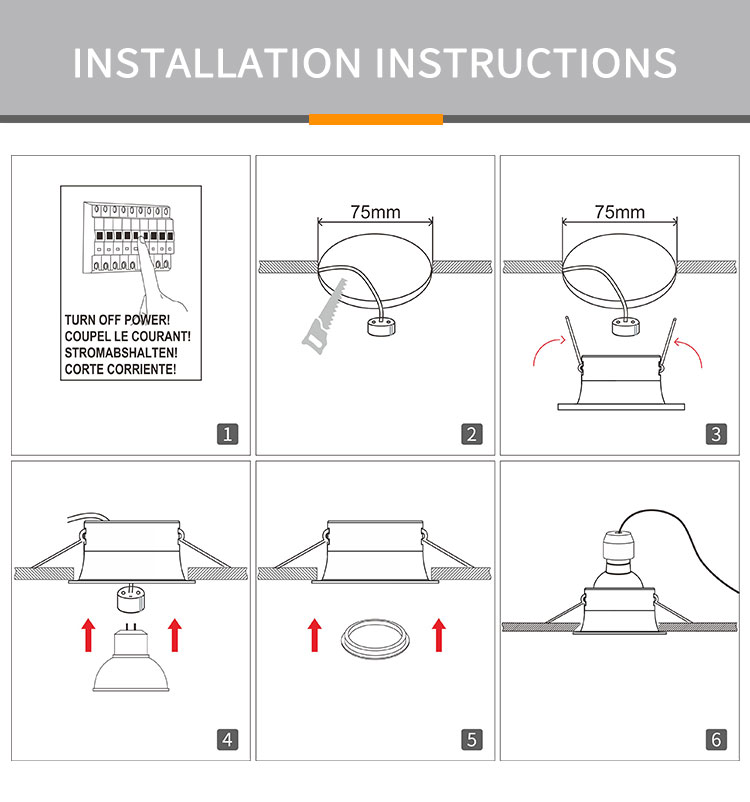 IP20 Gu10 Recessed Ceiling Downlight Embeded Installation For office