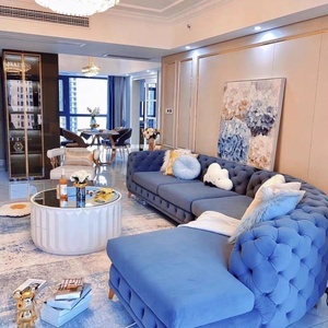 Juego de Sofás Seccionales de Tela Rosa de Estilo Americano Europeo, Esponja de Alta Densidad, Botones Decorativos de Lujo, Forma Curva - Product Image 3