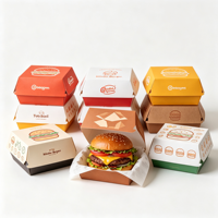 Boîtes à emporter pour hamburgers, étanches, avec impression de logo personnalisé, en papier kraft alimentaire, emballage alimentaire