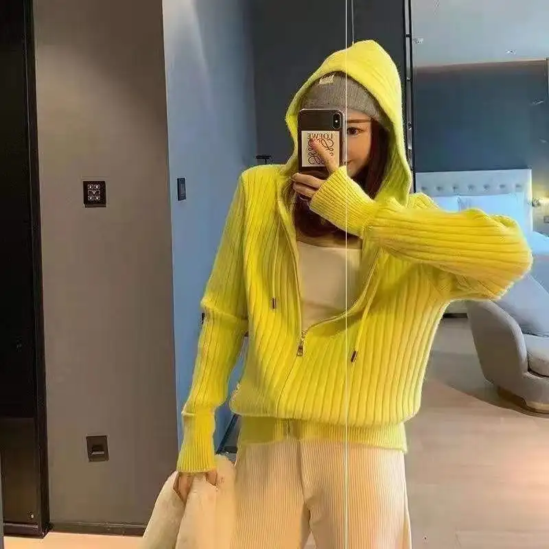 2021 Autumn New Customizable Bright Colors Korean Style Loose Women's Hoodie zip Cardigan