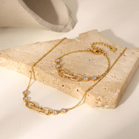Collier et bracelet en acier inoxydable doré Novirassine pour femme, bijoux à maillons trombone en zircon, approvisionnement mondial