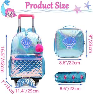 <span class=keywords><strong>Mochila</strong></span> Escolar con <span class=keywords><strong>Ruedas</strong></span> FSY Mermaid para Niñas, <span class=keywords><strong>Mochila</strong></span> con <span class=keywords><strong>Ruedas</strong></span> para la Escuela con Lonchera - Product Image 2