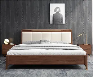 YQ JENMW 노르딕 모던 소프트 백킹 단단한 나무 가죽 침대 더블 침대 1.8 미터 1.5 미터