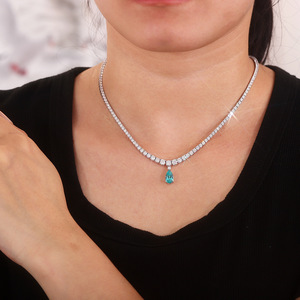 Elegante Collana con Pendente a Goccia Blu Scuro in Diamante Sintetico, Romantica Collana Tennis in Oro 18k 14k con Diamanti Coltivati in Laboratorio da Donna - Product Image 5