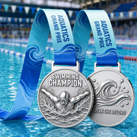 Médaille en métal plaqué argent en gros, médaille personnalisée en alliage de zinc avec logo en relief pour les compétitions sportives, médaille de natation