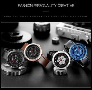 फैशन खोखले पहिया डिजाइन चमड़े का पट्टा जापान आंदोलन 3 एटीएम निविड़ अंधकार क्वार्ट्ज घड़ी के लिए पुरुषों - Product Image 2