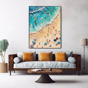 SQ Sunny Beach Oil Painting Seascape Painting Carnival Thick Texture Hand-painted Summer Wave <strong>Wall</strong> Decor Vacation <strong>Memorial</strong> Gift - Product Image 3