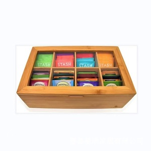 Wooden Tea Box With Compartments Transparent Glass Lid Rectangular Storage For Tea Bags Natural Wood Color - Product Image 3