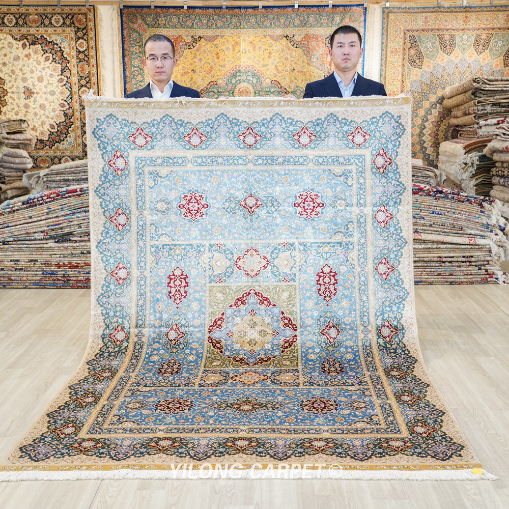 手織り100%シルクのペルシャラグ 168x244cm 花柄 住居用